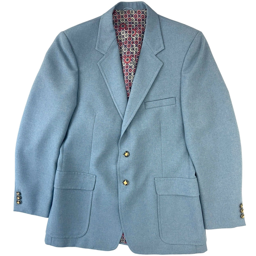 Vintage 70s The Knack Baby Blue Sport Coat Blazer Men's 40 Gold Crest Buttons