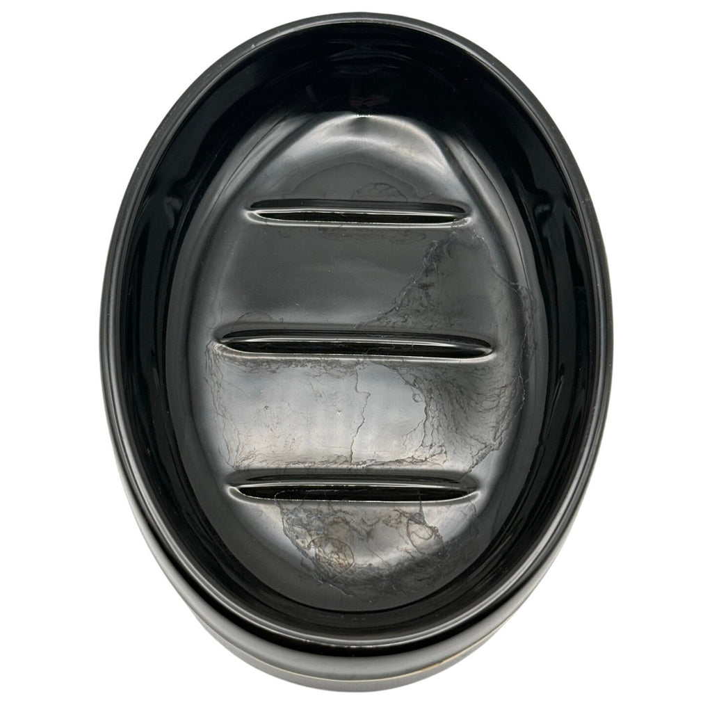 Vintage 90s Black Ceramic Soap Dish with Gold Accent Bathroom Vanity Holder