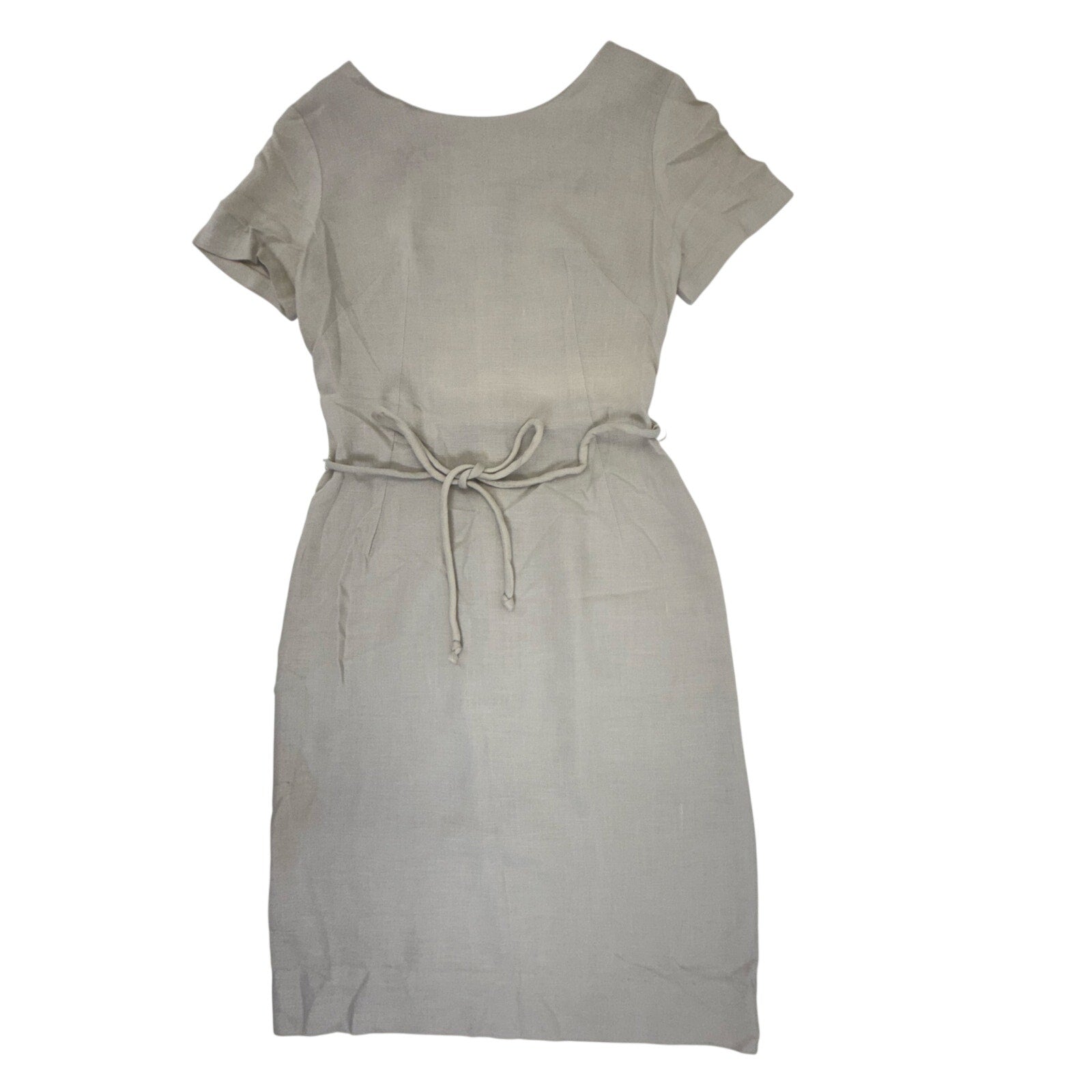 Vintage 1960s Odette Linen Blend Sheath Dress Beige Belted Women's XS