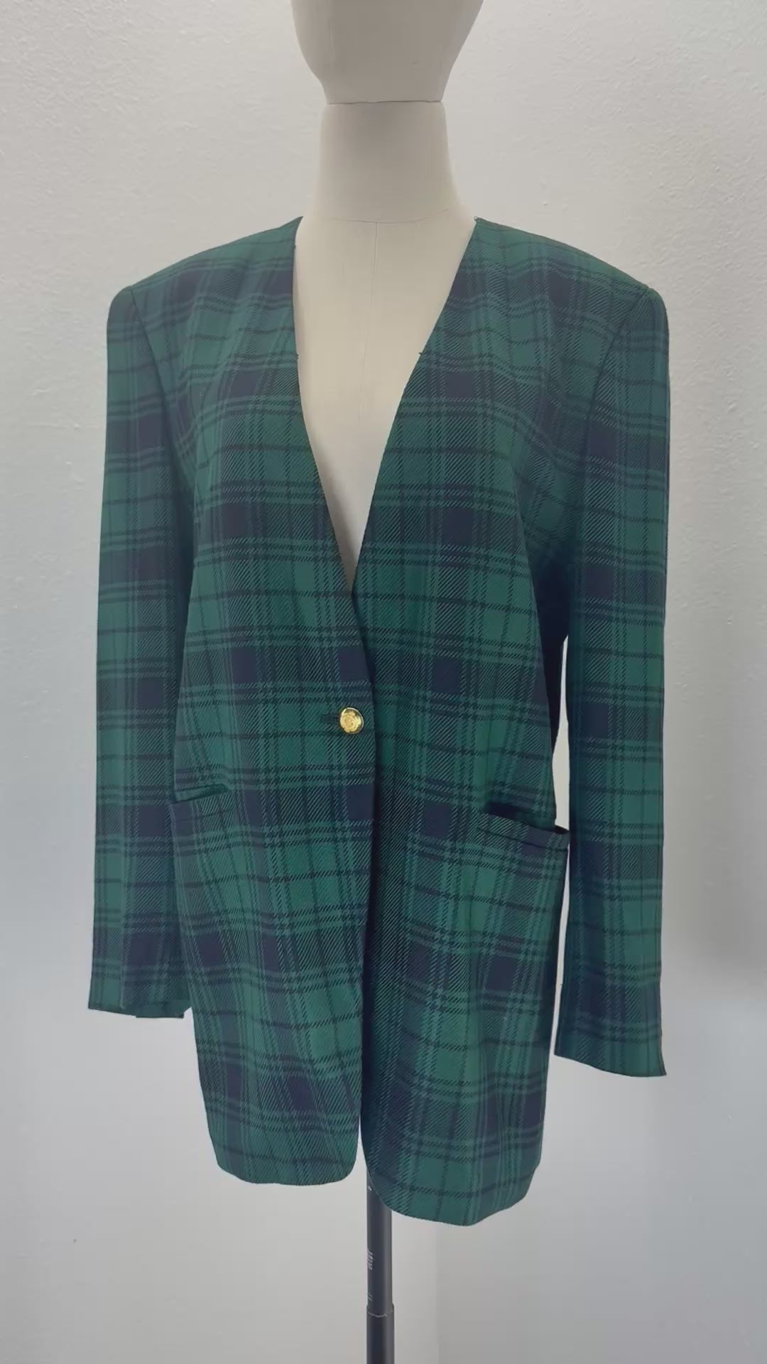 Jones New York Plaid Blazer Jacket Women's 8 Green Blue USA Single Button
